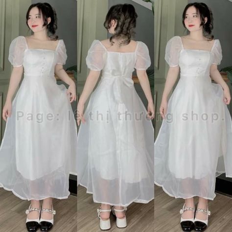 White Organza Frock, Dress Natal, Organza Frocks, Dresses Korean Style, Cosplay Sakura, White Frock, Elegant Dresses Classy, Chiffon Fashion, Easy Trendy Outfits