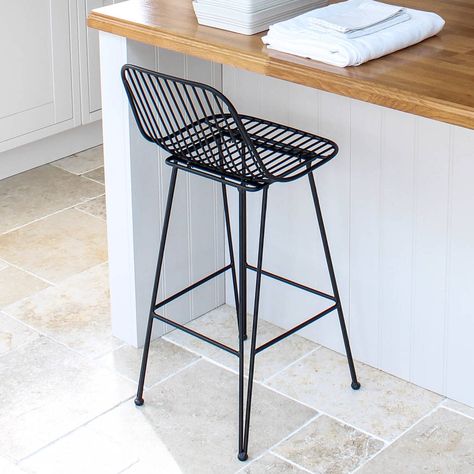 Are you interested in our black bar stool? With our metal bar stool with back you need look no further. Wire Bar Stools, Bar Stool With Back, Stool With Back, Iron Bar Stools, Metal Bar Stool, Coastal Theme, Kitchen Island Decor, Bar Stools With Backs, Black Bar Stools