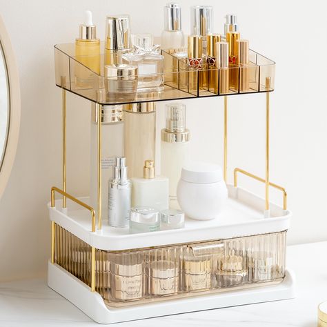 PRICES MAY VARY. 【Multi-functional Large Capacity】 This bathroom organizer countertop features a 2-tier tiered design with dimensions of 13.8 "L x 8.26 "W x 12.5 "L. It can organize all skin care products in an orderly manner according to the functional zones, which meets the needs of most of the large bottles of skincare products, such as perfume, toner, cleanser, face masks, make-up removers, and skincare tools. Provide you with a clean, neat, and organized bathroom counter. 【Partition Storage Perfume Organizer Ideas, Organized Bathroom Counter, Restroom Storage, Dorm Bathroom Organization, Bathroom Countertop Organization, Make Up Removers, Bathroom Organizer Countertop, Makeup Organization Bathroom, Makeup Organizer Countertop