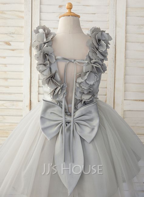 Flower Girl Dresses Knee Length, Grey Flower Girl Dress, Gray Flower Girl, Sleeveless Flower Girl Dresses, Tulle Flower Girl, Satin Tulle, Tulle Flowers, Flower Girl Dresses Tulle, Junior Bridesmaid Dresses