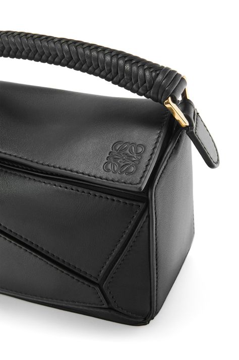 Mini Puzzle bag in smooth calfskin Black - LOEWE Bags Wishlist, Cuboid Shape, Loewe Puzzle Bag, Mini Puzzle, Loewe Puzzle, Jonathan Anderson, Puzzle Bag, Strap Top, Geometric Lines