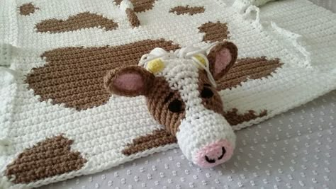 Ffa Crochet Blanket, Farm Theme Crochet Blanket, Crochet Baby Cow Blanket Free Pattern, Cow Crib Blanket Crochet, Baby Cow Blanket Crochet Pattern Free, Cow Blanket Crochet Pattern, Cow Crochet Blanket Pattern Free, Animal Blanket Crochet Pattern Free, Cow Afghan Pattern