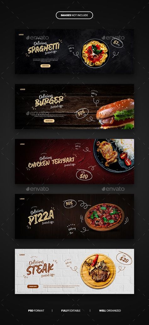 Food Menu and Restaurant Facebook Banner Restaurant Ad, Menu Food, Food Ad, Modern Graphic Art, Creative Advertising Design, Promotional Banners, Facebook Banner, Fb Ads, Banner Ad