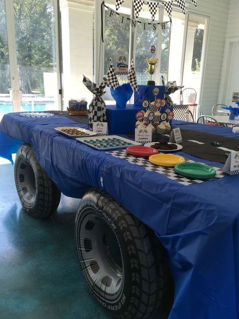 Cars And Trucks Birthday Party Ideas, Hot Wheels Birthday Party Ideas Games Activities, Drift Car Birthday Party, Racecar Birthday Centerpiece, Racetrack Theme Party, Car Bday Party Ideas, Monster Jam Birthday Party Activities, Hot Wheels 3rd Birthday Party, Fast N Furious Birthday Party Ideas