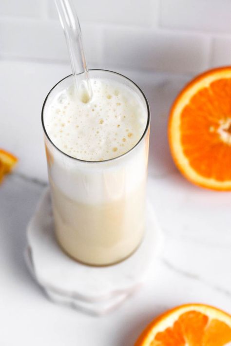 Protein Orange Julius Smoothie (TikTok Recipe) – Basics with Bails Smoothie Tiktok, Jam Overnight Oats, Funfetti Cake Batter Dip, Orange Julius Smoothie, Protein Juice, Dunkaroo Dip, Easy Dessert Dips, Orange Julius Recipe, Protein Packed Smoothies