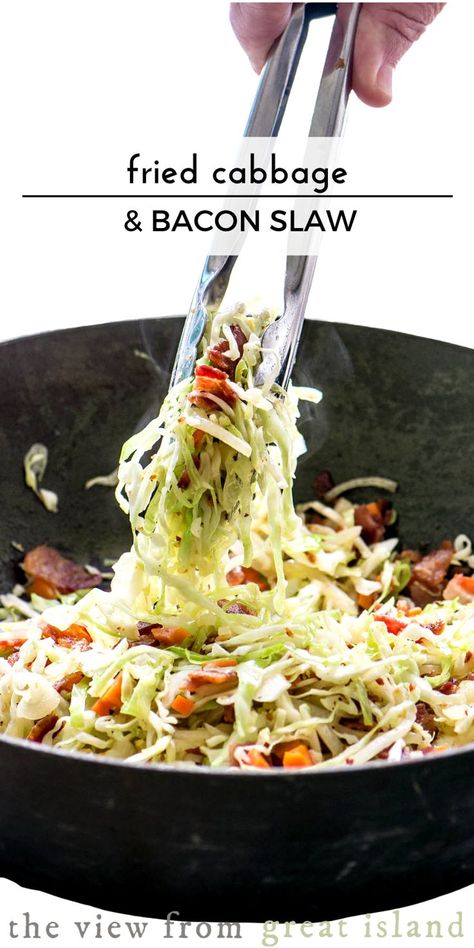 Fried Cabbage And Bacon, Bacon Slaw, Salad Bacon, The View From Great Island, Quick Food, Cabbage And Bacon, Bacon Salad, Fried Cabbage, Slaw Recipes