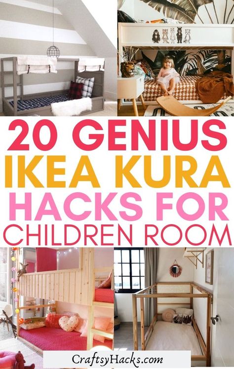 Try these IKEA hacks with KURA beds and transform the way your children room looks like. Improve bedroom decor with these little IKEA tips and have fun DIY'ing! #ikea Kura Cama Ikea, Ikea Hack Lit, Barn Rum, Cama Ikea Kura, Bed Hacks, Ikea Loft, Kura Bed Hack, Ikea Bunk Bed, Ikea Kura Hack