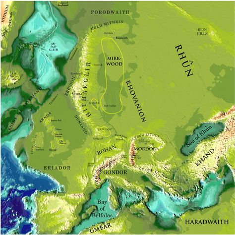 Map of the Middle Earth overlapped on that of Europe by professor Peter Bird at University of California in Los Angeles. Image source: www.ktwop.com Tolkien Map, Middle Earth Map, J.r.r. Tolkien, Tolkien Art, J R R Tolkien, Epic Story, Europe Map, Alternate History, Jrr Tolkien