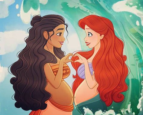 Disney Princesses Pregnant, Pregnant Disney Princess, Princess Pregnant, Princesa Ariel Disney, Disney Maternity, Princess Illustration, Disney Illustration, Disney Princess Artwork, Disney Princess Fan Art