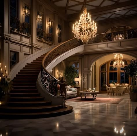 Mansion Hallway Luxury, Modern Castle Interior, French Mansion Interior, Royal Home Decor, Old Money Interior Design, Old Money Interior, French Mansion, Mansion Living Room, Mansion Aesthetic