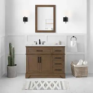 Cherrydale 42 in. W x 22 in. D x 34.50 in. H Bath Vanity in Almond Latte with White Cultured Marble Top Bellington Vanity, 36 Vanity Bathroom, Single Bathroom Vanity Ideas, Brown Vanity Bathroom Ideas, Single Sink Bathroom Vanity Ideas, Home Depot Vanity, Water Bridge, Almond Latte, Engineered Stone Countertops