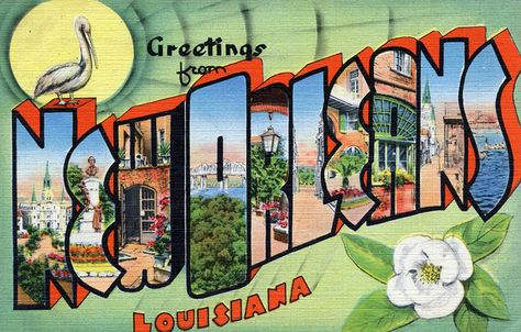 Greetings from New Orleans, Louisiana - Large Letter Postcard | Flickr - Photo Sharing! Nola Art, Vintage Louisiana, Louisiana Art, New Orleans Louisiana, Crescent City, Antique Postcard, Large Letters, Photo Postcards, Letter Art