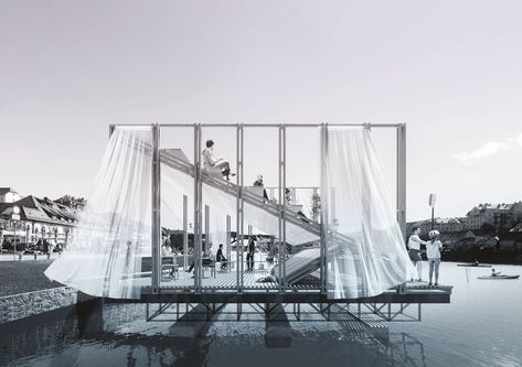 Image 8 of 12 from gallery of Federico Fiorino’s Ethereal Design Wins Competition for the Floating Pavilion on the Drava River in Maribor, Slovenia. Second Place - Walter Alejandro Casola, Falvino Martín Ferreyra, Marcos Esequiel Toranzos Astorga. Image Courtesy of The Outsider magazine and the City Municipality of Maribor Floating Pavilion, Maribor Slovenia, Ethereal Design, Win Competitions, Beautiful Hotels, Slovenia, Innovative Design, Budapest, Habitat