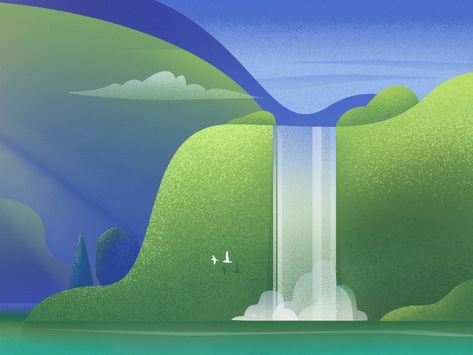 Waterfall by Patryk Wojciechowicz 👀 on Dribbble Waterfall Design, Meditation Apps, Graphic Wallpaper, Landscape Illustration, Visual Design, Motion Design, A Series, Graphic Design Illustration, Design Illustration