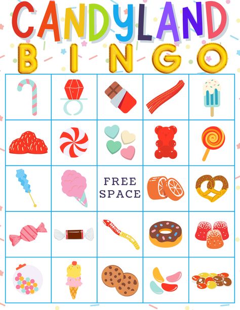 Candy Bingo Free Printable, Candy Land Games, Candy Games For Kids, Holiday Bingo Cards, Bingo Cards To Print, Shimmer Background, Candyland Board Game, Family Reunion Themes, Candyland Games