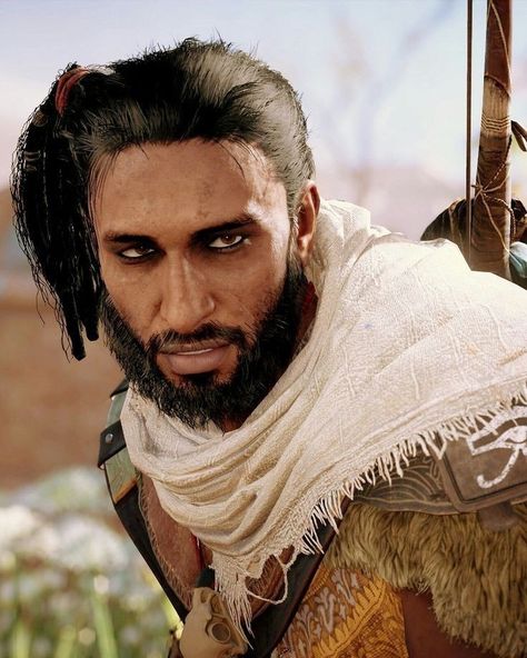 Bayek é o protagonista de "Assassin's Creed Origins", um guerreiro Medjay determinado a buscar vingança pela morte de seu filho no Antigo Egito. Sua jornada o transforma em um dos primeiros Assassinos, lutando contra a corrupção e o poder opressivo para proteger seu povo. Sua história é marcada por lealdade, coragem e justiça, tornando-o uma figura lendária no jogo. Adewale Assassins Creed Art, Ac Origins Bayek, Bayek And Aya, Assassins Creed Bayek, Bayek Assassins Creed, Assassin's Creed Odyssey Alexios, Bayek Of Siwa, Ac Origins, Assassin's Creed Origins