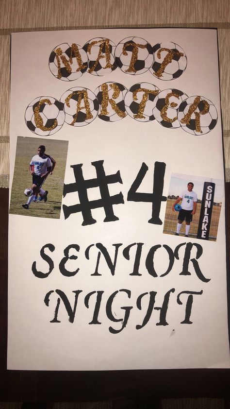 Soccer Poster Ideas Signs, Simple Senior Night Posters, Senior Night Soccer Ideas, Senior Poster Board Ideas Soccer, Senior Soccer Poster Ideas, Senior Night Poster Soccer, Soccer Senior Night Posters, Locker Room Decorations, Soccer Senior Night