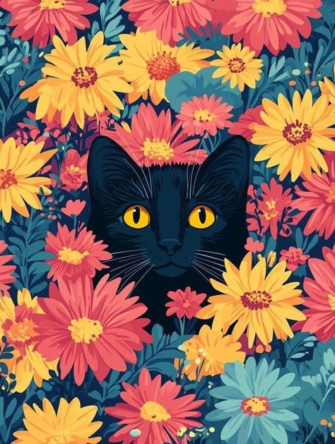 Floral Black Cat Canvas Art Print Colorful Home Decor Inspired by Van Gogh Vibrant Wall Art for Animal Lovers by CustomCanvasCurators 🌼🐱 Elevate your space with the charming allure of our Floral Black Cat Canvas Art Print! 🎨 This vibrant piece pays homage to the iconic style of Vincent van Gogh with its rich colors and playful black cat nestled among delicate flowers. Perfect for cat lovers and art enthusiasts alike, it's a lively addition to any room. 🌈 Whether it's for your own space or a... Colorful Home Decor, Art Mignon, Vibrant Wall Art, Black Cat Art, Colorful Home, Sunflower Painting, Delicate Flowers, Spring Art, Impressionist Art