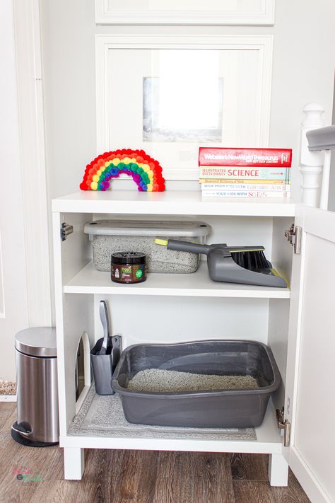 Best litter box idea I've seen to make a DIY hidden litter box for the cat using an IKEA cabinet. This litter box enclosure is dog proof, cheap and an easy project to make this cabinet. #LitterBoxIdeas #IKEAHack #LitterBoxEnclosure Dog Proof Litter Box, Cat Litter Box Diy, Cat Litter Box Ideas, Litter Box Ideas, Cat Litter Cabinet, Ikea Cat, Hiding Cat Litter Box, Diy Litter Box, Hidden Litter Boxes