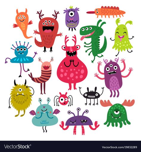 Monster Vector Illustration, Fun Doodles, Cute Monsters Drawings, Monster Ideas, Alien Drawings, Monster Drawing, Funny Monsters, Character Vector, Monster Illustration