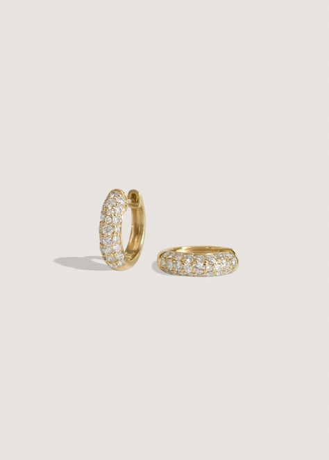 Pavé Diamond Dome Huggie Earrings - Kinn Gold Diamond Huggie Earrings, Pave Huggie Earrings, Huggies Earrings Gold, Gold Hoops With Diamonds, Gold Hoop Diamond Earrings, Diamond Hoops Earrings, Hoop Earrings Diamond, Jewelry Stack, Gold Diamond Hoop Earrings