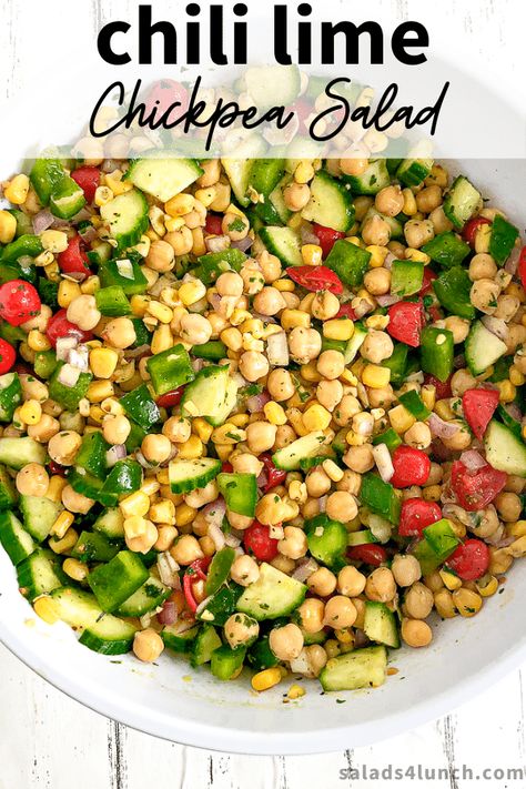 Chickpea Salad With Cilantro, Crispy Chili Lime Chickpea Salad, Chick Pea Salad Recipes With Chicken, Corn Chickpea Salad, Corn And Chickpea Salad, Mexican Chickpea Salad, Salad For Potluck, Cucumber Chickpea Salad, Chickpea Salads