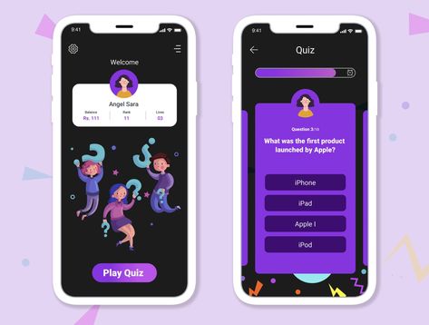 Quiz Game app by Supriya Ariveti Quiz App Design, Quiz Game Design, Quiz App Ui Design, Quiz Graphic Design, Quiz Mobile App Design, Quiz Time Design, Quiz Game Ui, Gamified App, Quiz Ui Design