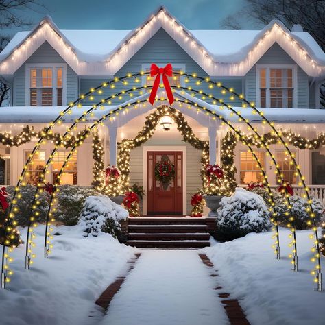 Cinnvoice 3 Pack 10 ft Christmas Lighted Arch Archway Tunnel Driveway Stake Arch Light with 8 Modes 100 LEDs for Holiday Christmas Wedding Outdoor... Christmas Lights Arch Over Driveway, Outdoor Lawn Christmas Decorations, Christmas Arch Lights, Christmas Light Driveway Arch, Christmas Driveway Arches, Christmas Pathway Ideas, Driveway Christmas Lights, Christmas Arches Outdoor, Outdoor Christmas Arch