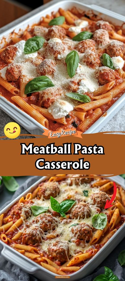 Enjoy the heartwarming flavors of our Meatball Pasta Casserole, where juicy meatballs are nestled among pasta in a savory marinara sauce, all topped with melted mozzarella. It’s a delightful blend of Italian tastes that brings the warmth of a family gathering to your dinner table. #MeatballCasserole #PastaDinner #FamilyMeal Meatball And Pasta Casserole, Pasta With Meatballs Recipes, Spaghetti And Meatballs Casserole, Kid Casserole Recipes, Meatball And Pasta Recipes, Spaghetti Meatball Casserole, Spaghetti And Meatball Casserole, Meatball Pasta Casserole, Kid Dinners