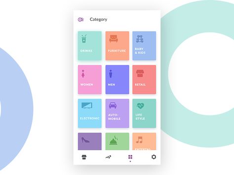 촌스럽지만 색상과 그리드를 이용하면 괜찮을듯 Categories Ui Design, Category Ui Design, Category Ui, Creative App Design, Category Design, Section Design, Ui Design Mobile, Ui Design Dashboard, Android App Design