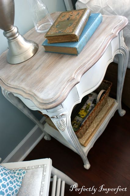 Bedroom End Table, End Table Makeover, Bedroom End Tables, Distressed Table, French Provincial Style, Table Makeover, Distressed Furniture, Refurbished Furniture, Chic Bedroom