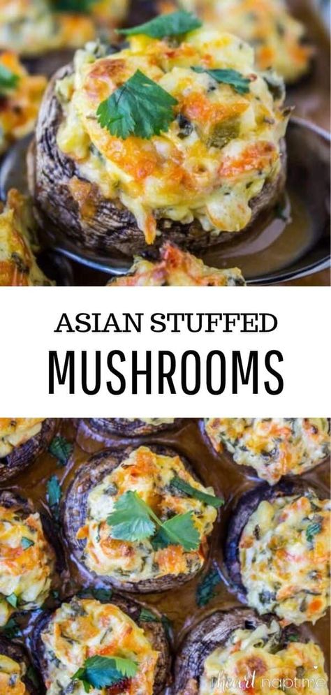 Asian Appetizers Easy Simple, Asian Stuffed Mushrooms, Chinese Stuffed Mushrooms, Asian Mushrooms Recipes, Asian Appetizers Vegetarian, Asian Starters Appetizers, Asian Appetizers For Party Easy, Vegetarian Appies, Nutcracker Treats