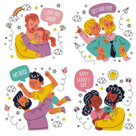 Doodle hand drawn father's day stickers ... | Free Vector #Freepik #freevector #fathers-day #dad #fathers-day-dad #daddy Fathers Day Doodles, Happy Mothers Day Stickers, Mothers Day Stickers, Father's Day Illustration, Mothers Day Drawings, Father's Day Stickers, Fathers Day Banner, Mother's Day Background, Vector Doodle