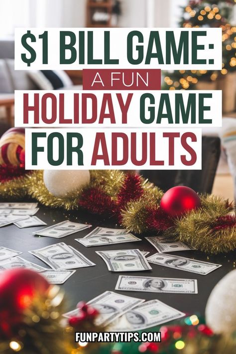 Bring the laughs to your Christmas party (or even a game night) with the $1 Bill Party Game! Perfect for work parties or family gatherings, this super fun, super easy holiday game uses dollar bills for an unforgettable time. Great for groups! New Year's Eve Games For Family, Winter Party Games, Christmas Group Games, Christmas Party Games For Groups, Christmas Games To Play, Christmas Eve Games, Family New Years Eve, Fun Holiday Games, Funny Christmas Games