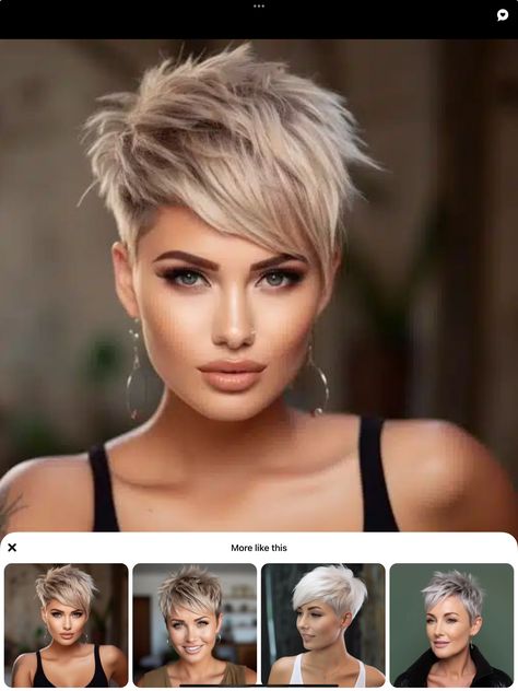 Short Pixie Blonde Hairstyles, Short Hairstyles With Wispy Bangs, Flippy Pixie Haircut, Pixie With Heavy Bangs, Short Edgy Hairstyles Pixies, Asymmetric Pixie Haircut, Women’s Mohawk Haircut, Cute Pixie Hairstyles, Short Pixie With Long Bangs