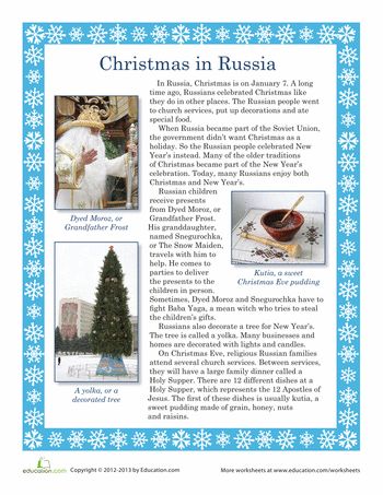 Worksheets: Christmas in Russia  Tutors, Worksheets and more at: www.TutorFrog.com/worksheets-wyzant Christmas In Russia, Holidays In January, Russia Christmas, Christmas Units, Christmas Lesson, Russian Christmas, January 7th, Christmas Teaching, English Christmas