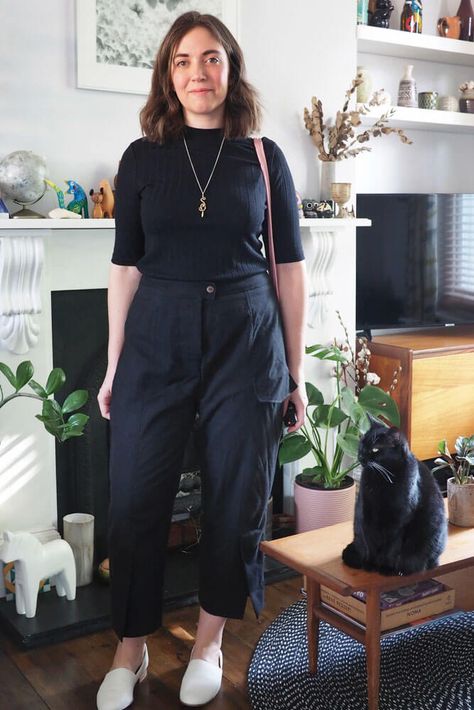 Trials of the Trend Trousers | What Katie Sews Trousers On Plus Size, Curvy Masculine Fashion, Spring Work Outfits Midsize, Minimalist Curvy Fashion, Curvy Trousers Outfit, Mid Size Styling, Size 16 Work Outfits, Mid Size Vintage Fashion, Midsize Trousers