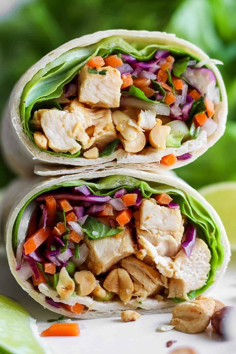 Chicken Ole, Peanut Chicken Wraps, Best Peanut Sauce, Easy Peanut Chicken, Homemade Peanut Sauce, Low Carb Meats, Fit Foodie Finds, Chicken Lunch, Thai Peanut Sauce