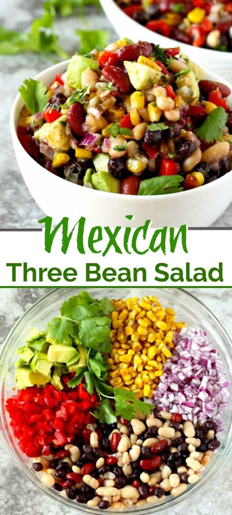 Mexican Three Bean Salad, Bean Salad Mexican, Chicken And Bean Salad, 6 Bean Medley Recipes, Mexican Bean Salad Recipes, 6 Bean Salad Recipes, Beans Salad Recipes, Bean And Veggie Salad, Bean Salad Dip