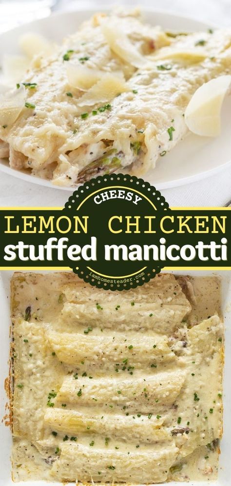 Manicotti Alfredo Recipe, Asparagus Stuffed Manicotti, Manicotti Noodle Recipes, Manicotti Recipe Chicken, Chicken Manicotti Recipe Easy, Manicotti Side Dishes, Italian Manicotti Recipe, Chicken And Asparagus Stuffed Shells, Recipes With Manicotti Noodles