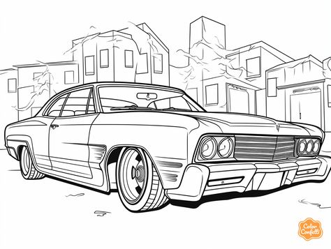 illustration of Lowrider-inspired mandala design Doodle Cars, Lowrider Drawings Easy, Lowrider Drawings Cars, Lowrider Art Drawings Cars, Lowrider Coloring Pages, Old Car Coloring Pages, Lowrider Drawings, Lowrider Culture, Car Coloring Pages