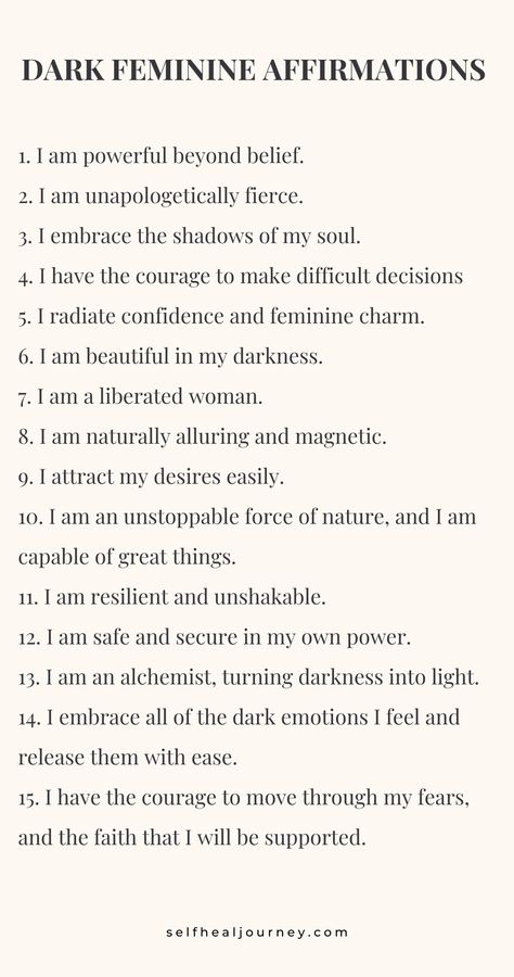 dark feminine energy affirmations Dark Feminine Affirmations, Feminine Affirmations, Dark Feminine Energy, Healing Journaling, Healing Spirituality, Divine Feminine Spirituality, Energy Healing Spirituality, Vie Motivation, Writing Therapy