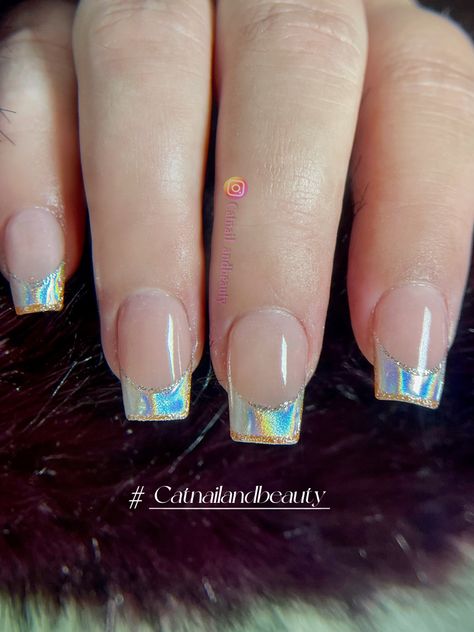 Elegant with rainbow 🌈 #catnailandbeauty #frenchtipnails #holographicnails #sydneyaustralia #nailsofinstagram #nailart #shortnails #naturalnailsacrylic Holographic Nails French Tip, Rainbow French, Cat Nail, Cat Nails, Holographic Nails, French Tip Nails, Nude Nails, French Nails, Natural Nails