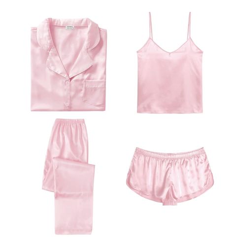 PRICES MAY VARY. Premium Material: This 4 piece pajama set is made of high-quality satin(95% Polyester, 5% Spandex), which is very soft, lightweight, and comfortable. The sleepwear sets make you comfortable in the lounge and sleeping time. 4Pcs Pajama Set: Women 4 pcs pjs sets include spaghetti strap cami top, a button-down short sleeve sleepshirt, a pair of shorts, a pair of long pants. This 4 piece pj sets for multiple wearing styles, you can match these sleepwear in different way to meet your Silk Pj Set, Maternity Pajama Set, Nursing Pajama Set, Satin Pjs, Maternity Pajamas, Satin Sleepwear, Comfortable Pajamas, Silk Sleepwear, Pajamas Sets