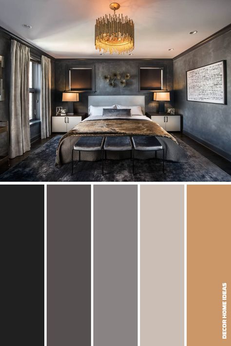 1. Gray Bedroom Color Schemes, Gray Color Schemes, Multicolor Bedroom, Black And Gold Bedroom, Grey Colour Scheme Bedroom, Grey Bedroom Colors, Grey And Gold Bedroom, Grey Stone Wall, Bedroom Colour Palette