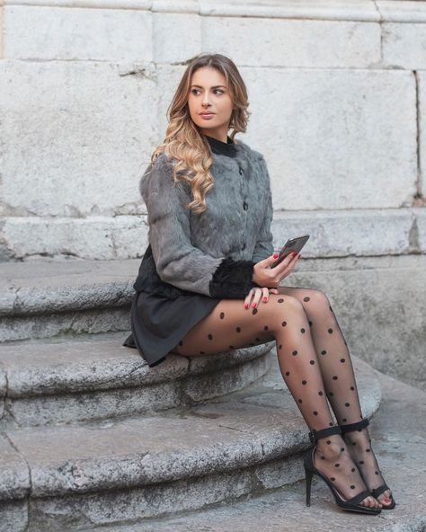 Photo shared by Chiara Stile Official on February 04, 2020 tagging @serenapepe_photographer, and @carolinabovee. Image may contain: 1 person, standing, shoes and outdoor Mesh Tights, Chic Closet, Polka Dot Tights, Pantyhose Fashion, Patterned Tights, Black Pantyhose, Fashion Tights, Black Stockings, Women Legs