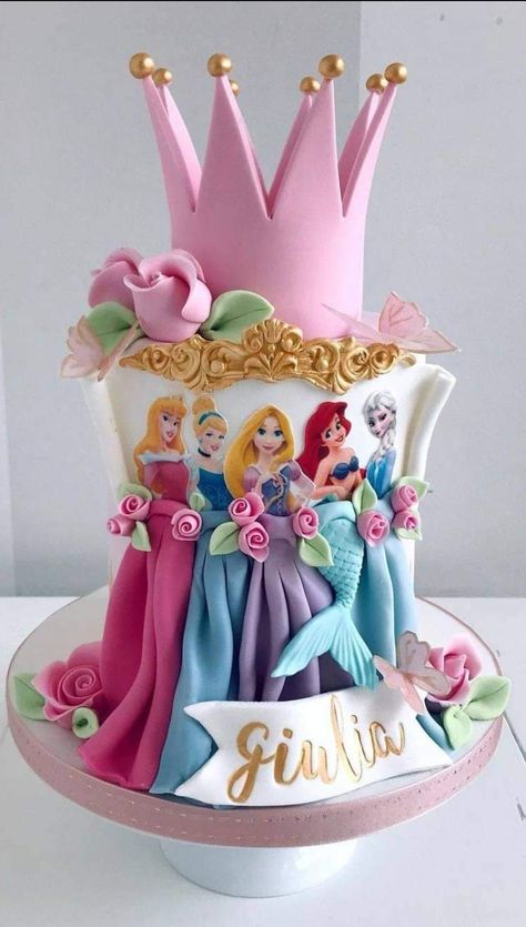 3rd Birthday Princess Cake, Princes Cake Ideas, Princesses Cake Ideas, Disney Princesses Birthday Cake, Birthday Cake Princess Disney, Princess Cakes Ideas Girl Birthday, Disney Princess Theme Cake, Princesses Birthday Cake, Princess Disney Cake