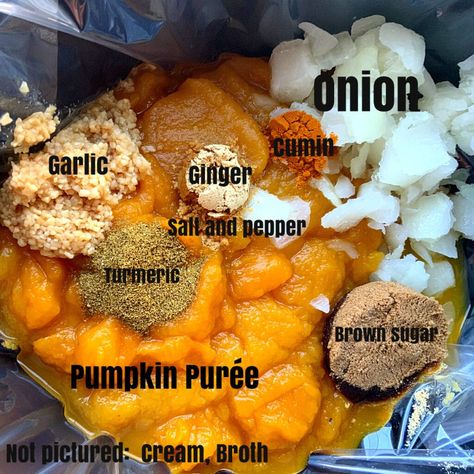 Slow Cooker Pureed Soup, Pumpkin Soup Recipe Easy Crockpot, Halloween Slow Cooker, Vegan Pumpkin Stew, Crockpot Pumpkin Soup Recipes, Crock Pot Pumpkin Soup, Crockpot Pumpkin Recipes, Pumpkin Crock Pot Recipes, Baked Pumpkin Soup