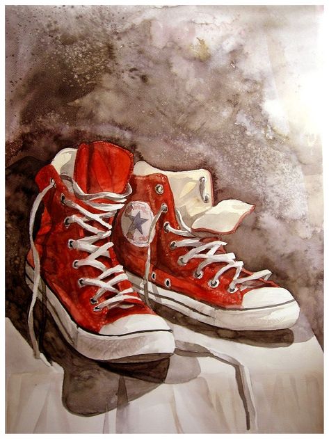 Converse 2020, Sneakers Drawing, Sneakers Street, Drawing Watercolor, Sneaker Art, Shoes Drawing, Red Sneakers, Shoe Art, Trendy Sneakers