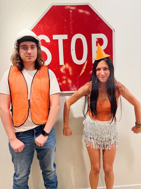 #construction #halloween #costume #cone #couplescostume Construction Worker And Traffic Cone Costume, Construction Couple Costume, Construction Halloween Costume, Construction Halloween, Traffic Cone Costume, Cone Costume, Traffic Cone, Couples Costume, Couple Ideas